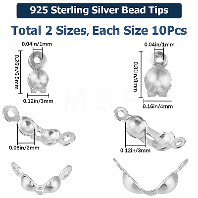 CREATCABIN 20Pcs 2 Style 925 Sterling Silver Bead Tips STER-CN0001-35-1