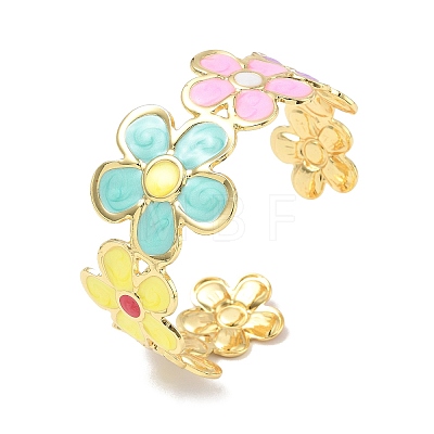Multicolor Brass Enamel Cuff Bangles for Women BJEW-G787-02G-02-1