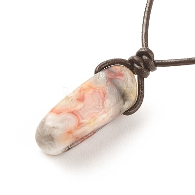 Natural Agate Nugget Pendant Necklace with Cowhide Leather Cord NJEW-JN03882-04-1