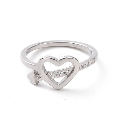 Crystal Rhinestone Heart with Arrow Finger Ring RJEW-D120-18P-1