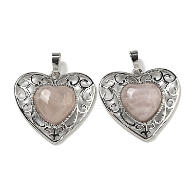 Natural Rose Quartz Peach Love Heart Pendants G-G158-01J-1