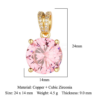Brass Micro Pave Pink Cubic Zirconia Pendants ZIRC-OY001-07G-02-1
