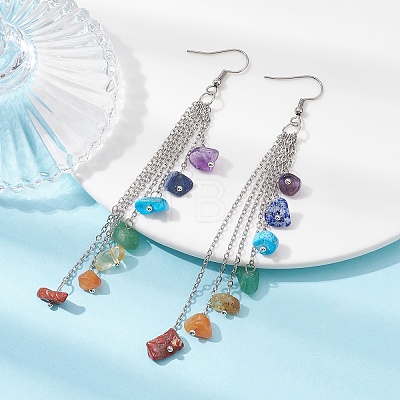 Chakra Natural & Synthetic Mixed Gemstomne Beaded Dangle Earrings EJEW-JE05427-02-1