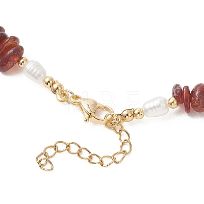 Natural Garnet Chip and Teardrop ABS Imitation Pearl & White Starfish Synthetic Turquoise Beaded Necklaces for Women NJEW-JN05765-1