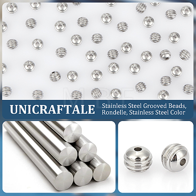 Unicraftale 100Pcs 201 Stainless Steel Grooved Beads STAS-UN0054-90-1