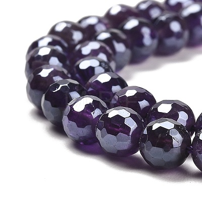 Electroplated Natural Amethyst Round Beads Strands G-L598-A05-01-1