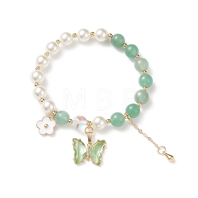 4Pcs 4 Style Round Natural Mixed Gemstone & Shell Pearl Beaded Stretch Bracelets Set BJEW-TA00191-1