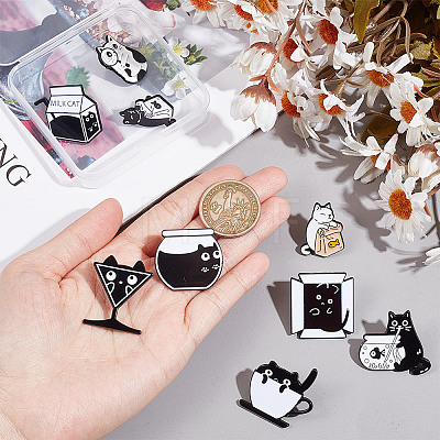 DICOSMETIC 9Pcs 9 Styles Cat Enamel Pins JEWB-GO0001-08-1