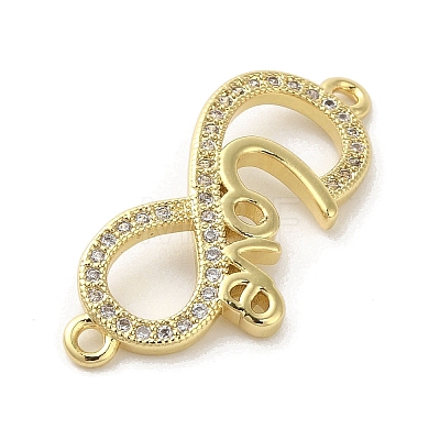 Rack Plating Brass Micro Pave Clear Cubic Zirconia Love Infinity Connector Charms KK-C052-42C-G-1