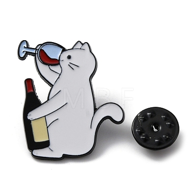 Drunk Cat Shape Alloy Enamel Brooch Pins JEWB-R021-08A-1