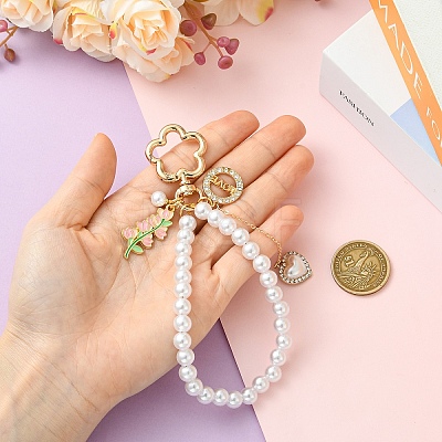 ABS Plastic Pearl Pendant Decorations HJEW-YW00458-1