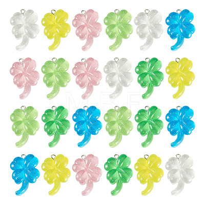 30Pcs Transparent & Opaque Resin Clover Pendants CRES-TA0001-95-1