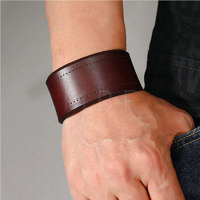 Flat Sided Cowhide Leather Cord Bracelets BJEW-WH20007-09B-1