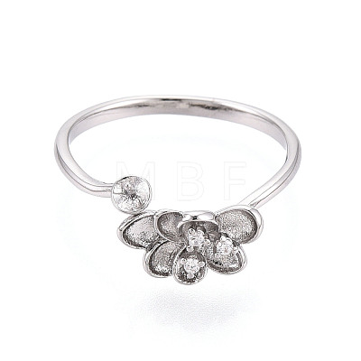 Flower Brass Micro Pave Clear Cubic Zirconia Cuff Ring Settings KK-T076-79P-1