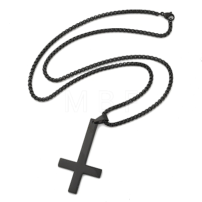 304 Stainless Steel Inverted Cross Pendant Box Chain Necklaces NJEW-NH0001-07EB-1