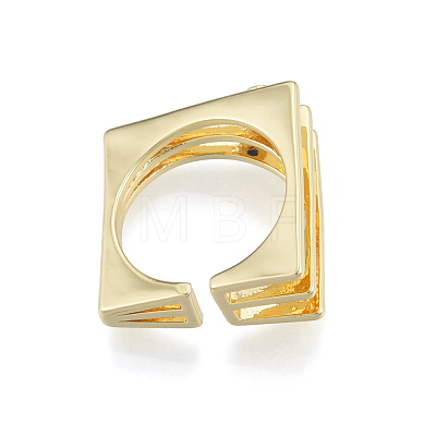 Cubic Zirconia Square Triple Layer Open Cuff Ring RJEW-N037-035B-1