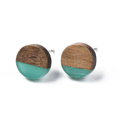 Transparent Resin & Walnut Wood Stud Earrings EJEW-N017-008-A04-1