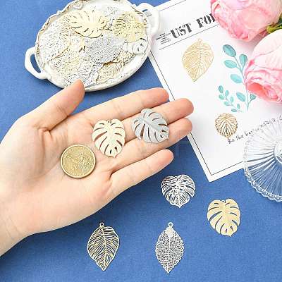 20Pcs 10 Styles Brass Filigree Pendants KKC-FS0001-04-1