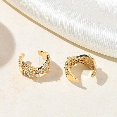 C-Shaped Brass Micro Pave Clear Cubic Zirconia Cuff Earrings EJEW-L316-01G-14-1