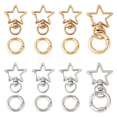 10Pcs 2 Colors Star Alloy Swivel Snap Hook Clasps & 10Pcs 2 Colors Alloy Spring Gate Rings Findings Kits FIND-TADJ0001-24-1