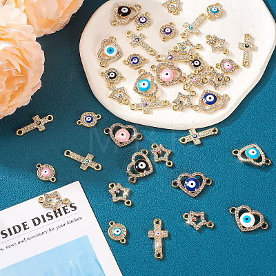 40Pcs 20 Styles Evil Eye Zinc Alloy Enamel Connector Charms ENAM-TA0001-37-1