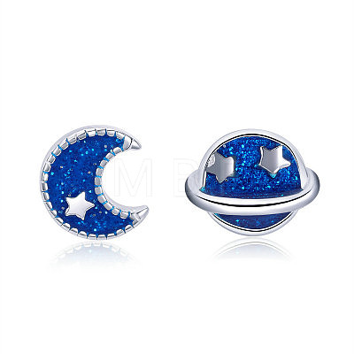 Anti-Tarnish Rhodium Plated 925 Sterling Silver Enamel Stud Earrings EJEW-FF0008-010P-1