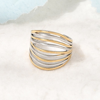 Multi-layer 304 Stainless Steel Cuff Open Rings RJEW-P192-07A-1