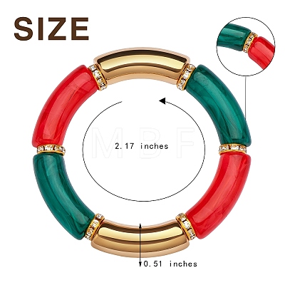 5Pcs 5 Colors Acrylic Curved Tube Stretch Bracelets Set BJEW-SW00069-1
