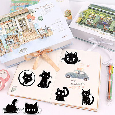 50Pcs PVC Self Adhesive Cat Cartoon Stickers STIC-B001-06-1