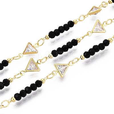 Brass Cubic Zirconia Triangle Link Chains CHC-T018-18A-G-1