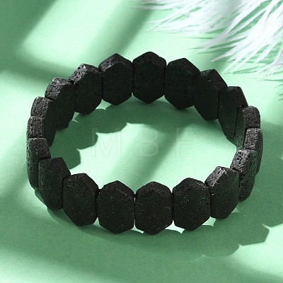 Rhombus Frosted Natural Lava Rock Bead Stretch Bracelets for Women Men BJEW-C097-03A-1