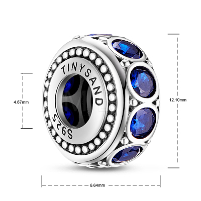 TINYSAND 925 Sterling Silver Royal Blue Legend Cubic Zirconia European Beads TS-C-176-1