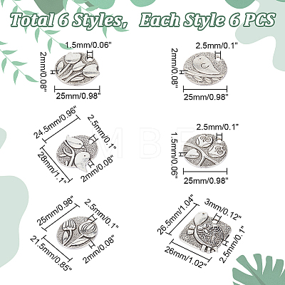   36Pcs 6 Style Zinc Alloy Pendants FIND-PH0007-57-1