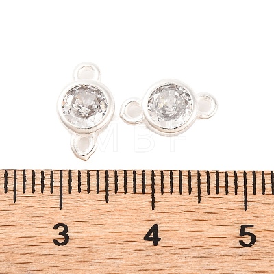 Brass Pave Clear Cubic Zirconia Flat Round Links Connector Charms KK-U024-03S-1