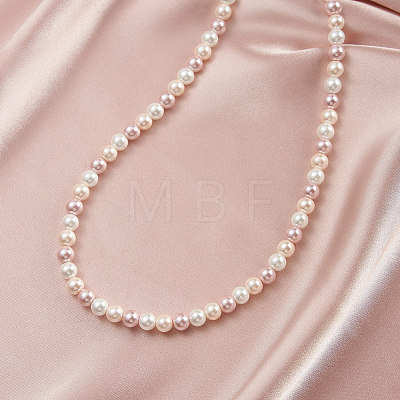 6mm Round Shell Pearl Beaded Necklaces NJEW-L125-009P-01-1