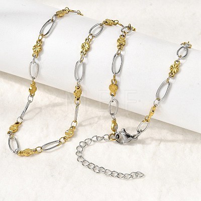 304 Stainless Steel Flower Link Chain Necklaces for Women NJEW-A046-02C-GP-1