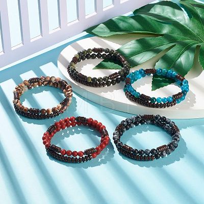 Natural & Synthetic Mixed Stone Beads Energy Stretch Bracelets Set BJEW-JB07142-1