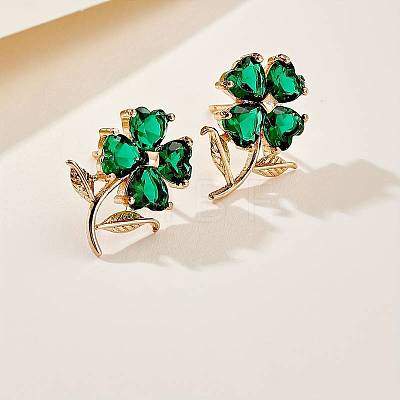 Alloy Rhinestone Clover Stud Earrings for Women FS-WG231BB-01-1