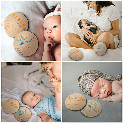 2Pcs 2 Style Single-face Printed Wooden Baby Photo Props DJEW-WH0600-006-1