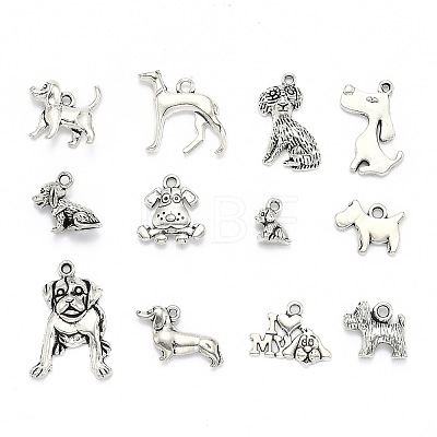 Tibetan Style Alloy Puppy Pendants TIBEP-MSMC021-17AS-1