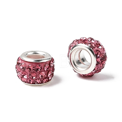 Polymer Clay Rhinestone European Large Hole Beads with Silver Color Plated Brass Cores FPDL-R002-10-1