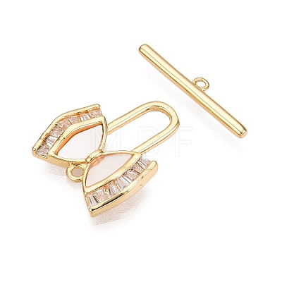 Brass Micro Pave Clear Cubic Zirconia Toggle Clasps KK-N254-162G-1