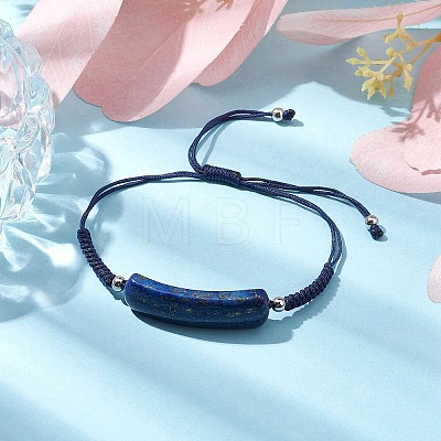 Curved Rectangle Natural Lapis Lazuli Adjustable Nylon Cord Braided Bead Bracelets for Women Men BJEW-JB10280-02-1