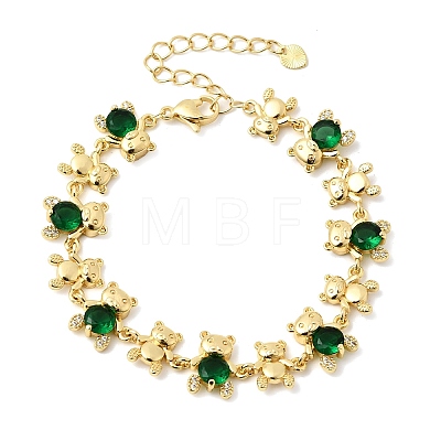Brass Micro Pave Cubic Zirconia Link Chain Bracelets for Women BJEW-D457-01G-02-1