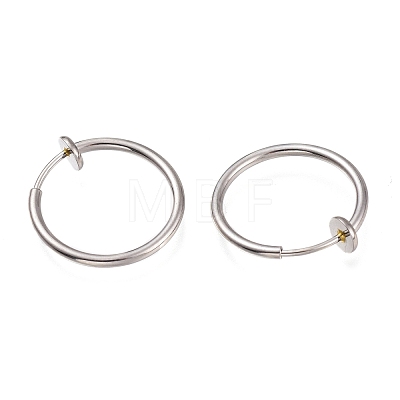 304 Stainless Steel Retractable Clip-on Hoop Earrings X-STAS-O135-01C-1