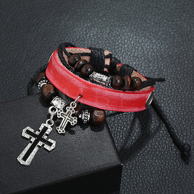 Leather Cord Multi-strand Bracelets for Women Men WGAECCB-03-1