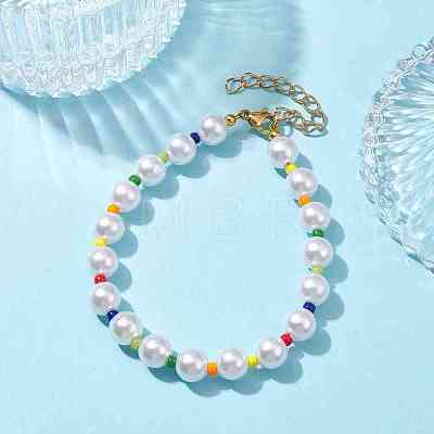 Glass & Acrylic Round Beaded Bracelets BJEW-JB10076-1