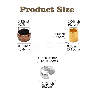 1200Pcs 15 Styles Iron and Brass Crimp Beads FIND-YW0004-74-1