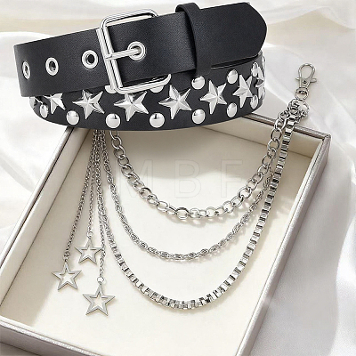 2Pcs 2 Styles Alloy Star & Black PU Leather Chain Belts DIY-CL0002-54-1