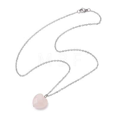 Natural Rose Quartz Faceted Heart Pendant Necklaces NJEW-JN05104-01-1